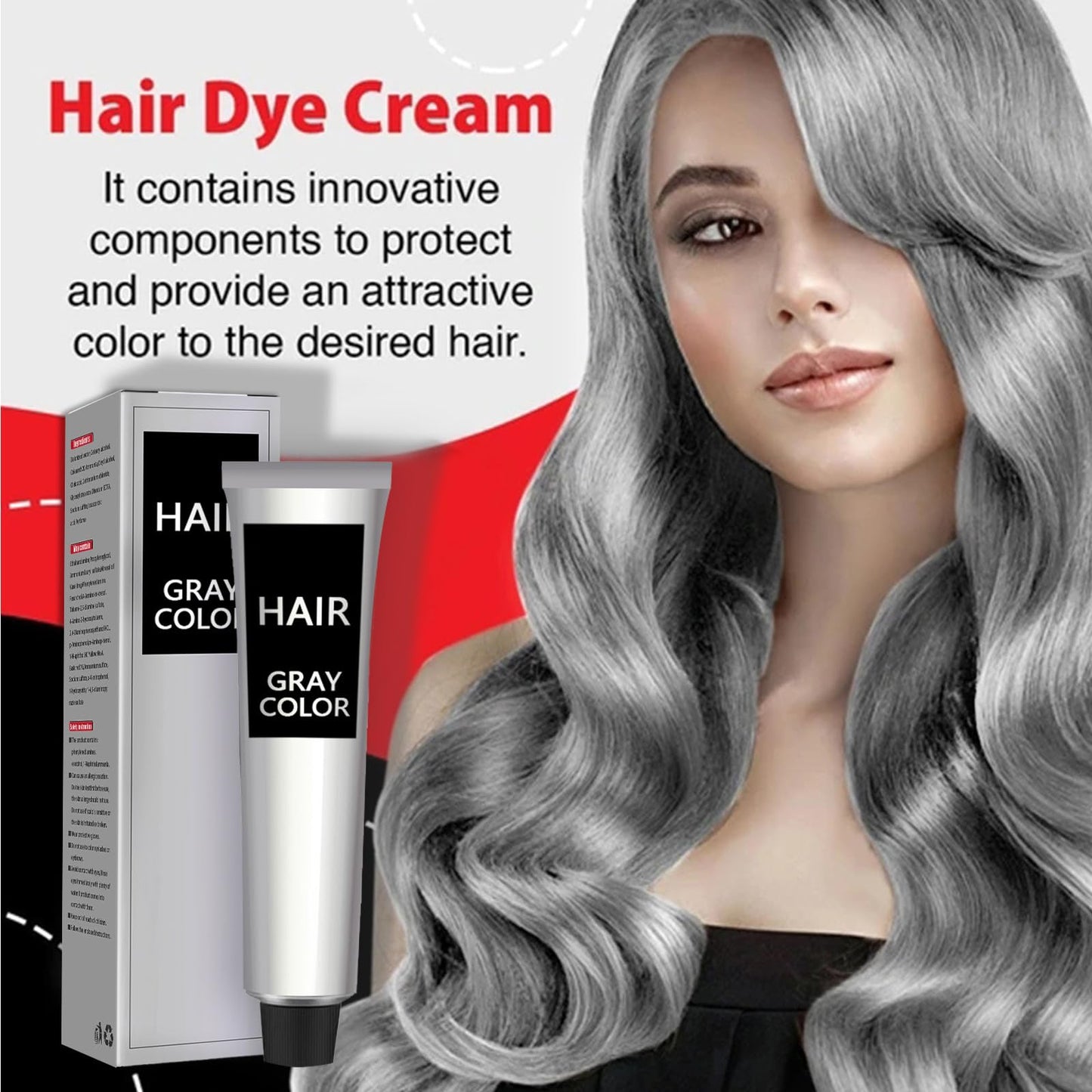 GNAUMORE Silver Gray Hair Dye,Silver Gray Natural Hair Dye Cream,Fashion Permanent Color Cream,Silver Gray Natural Hair Color Cream,Unisex Silver Hair Dye,Grey Permanent Hair Dye, with Two Hair Dye Kits