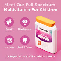 Kids Vitamins - Multivitamin for Kids with Calcium, Zinc, Iron, Vitamin C, B12, D3 and More - Packed with 14 Essential Nutrients Your Child Needs to Thrive - 60 Capsules - by Purolabs