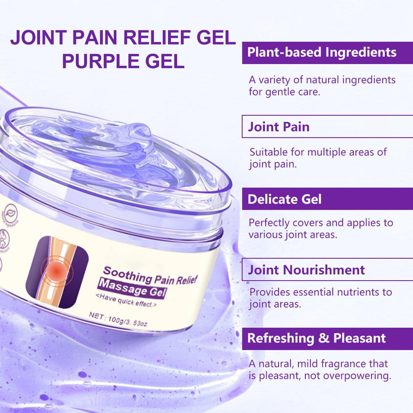 2Pcs Joint Pain Relief Gel Purple Soothing Massage Gel for Joint Activities Throughout The Body, with Emu Oil & Turmeric, Effective Soothes Knees, Hands, Neck, Lumbar, and Feet