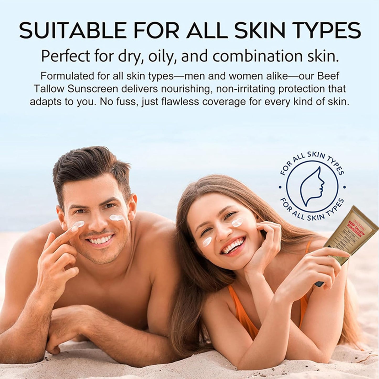 MEITREND Beef Tallow Sunscreen SPF 50,Non Nano Zinc Oxide Sunscreen for Face & Body,Natural Mineral and Tallow Sunscree-n ,UVA/UVB Protection,Zinc Oxide & Beef Tallo-w Sunblock Cream for Outdoor & Beach