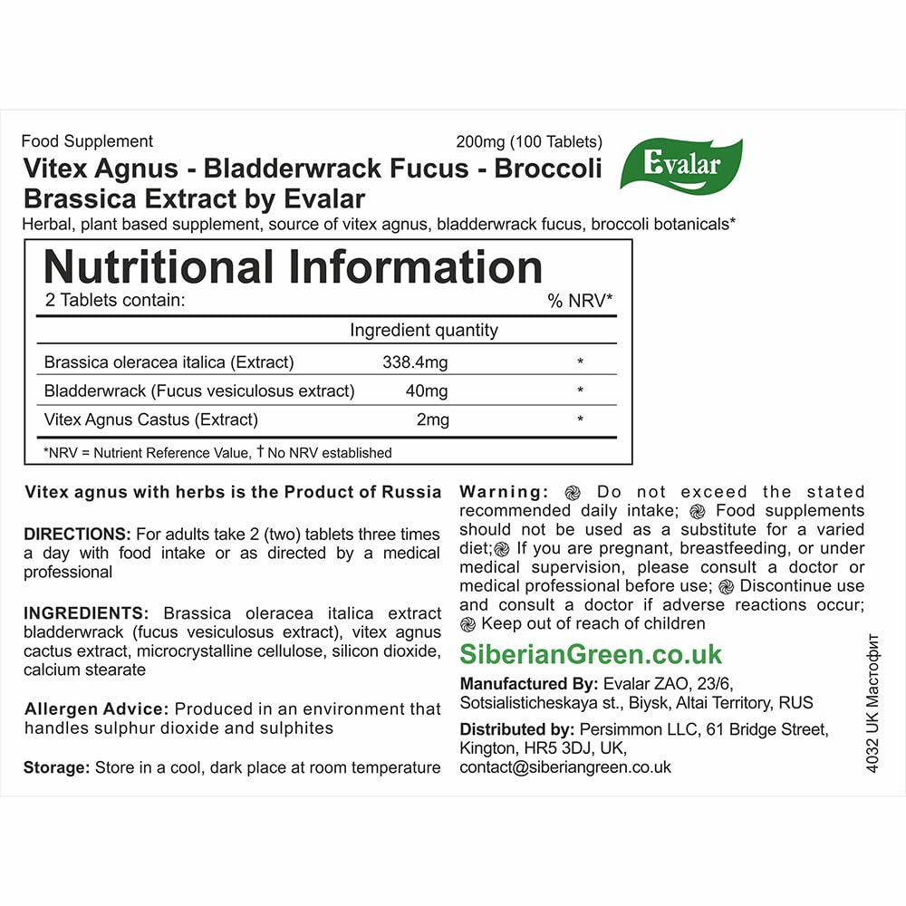 Evalar Vitex Chaste Tree Bladderwrack Fucus Extract Mastofit Herb 100 Tab