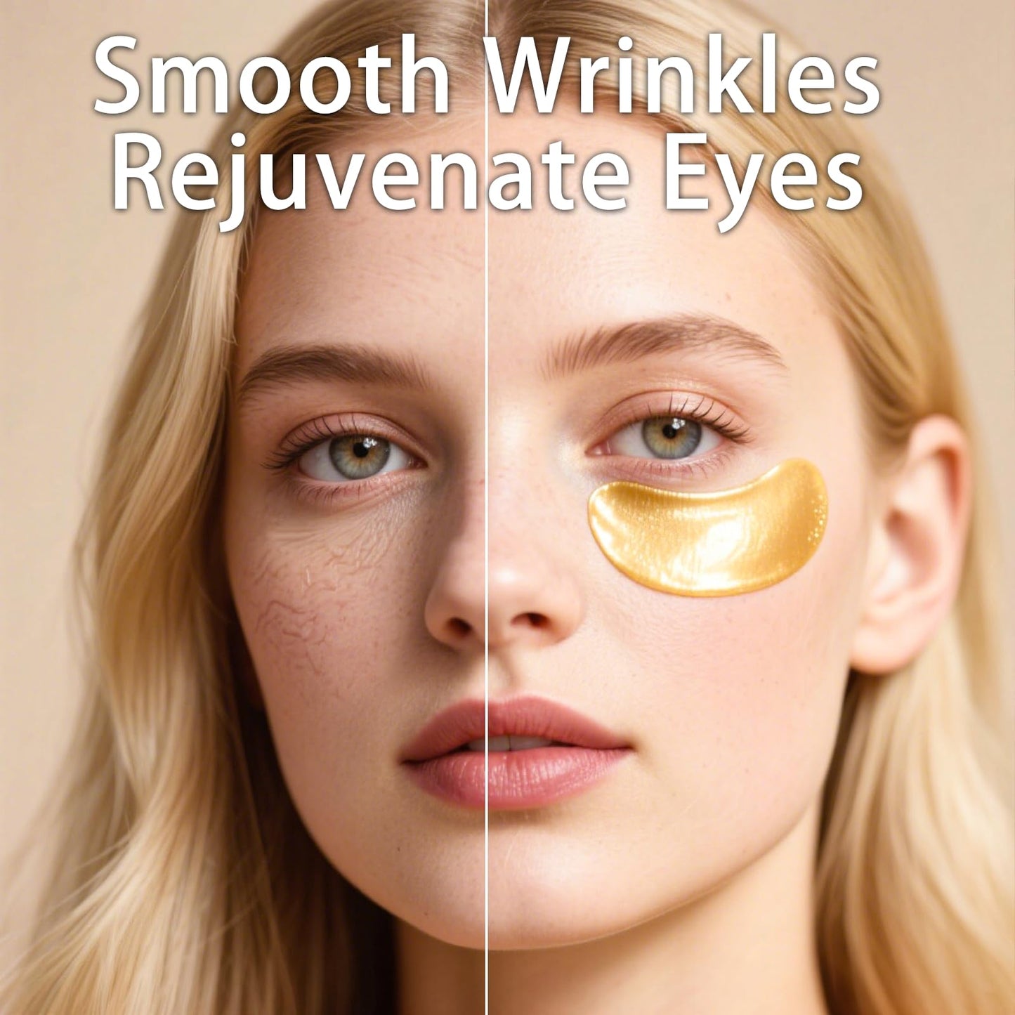 24K Gold Eye Mask, Collagen Eye Patches, Under Eye Gel Patches, Eye Masks for Puffy Eyes Dark Circles Bags Wrinkles Remover for Adults Women Men, Hydrating, Golden Pads 60PCS