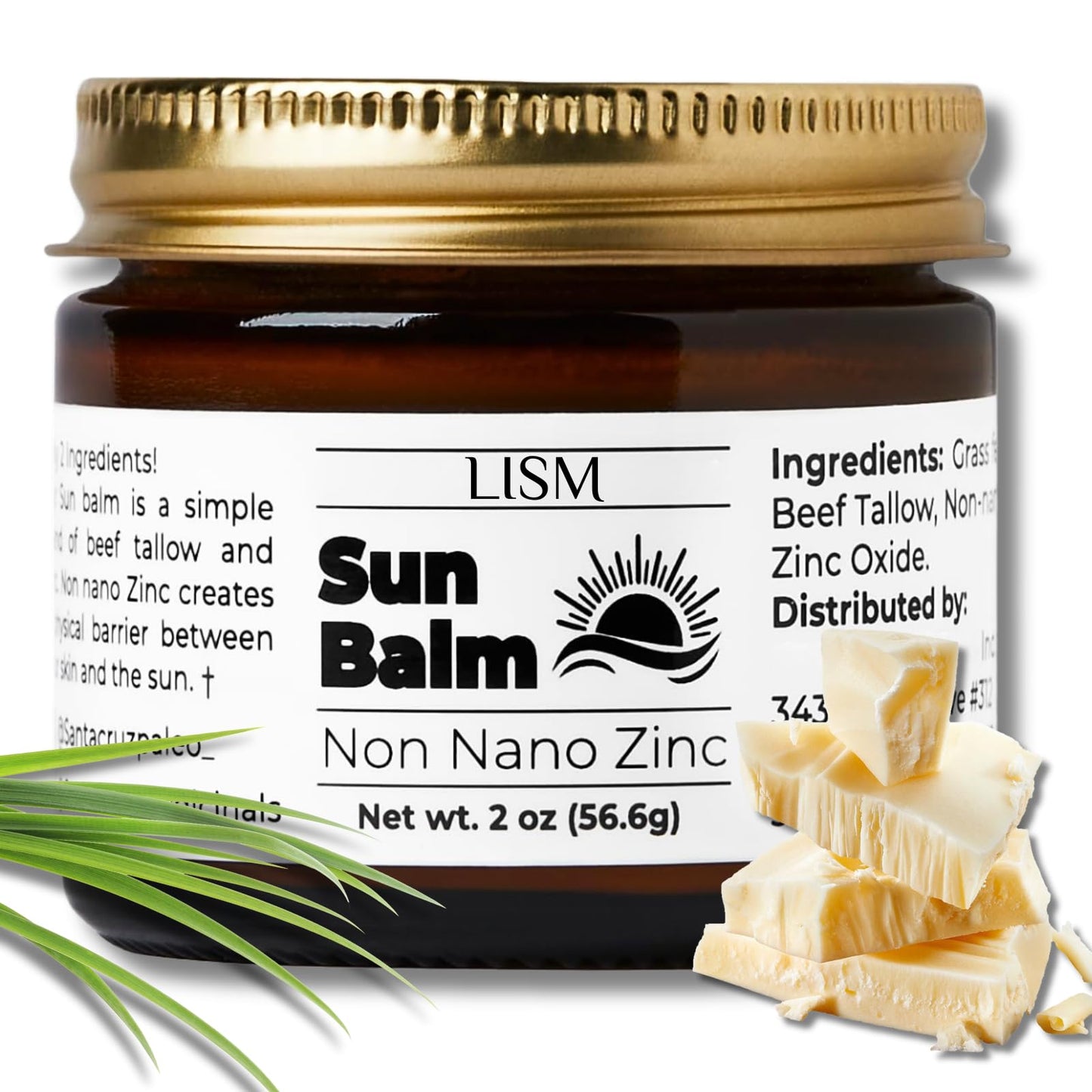Non Nano Zinc Oxide Sun Balm | Tallow Sunscreen | Non-Toxic Natural Mineral Sunscreen | Grass Fed Beef Tallow Moisturiser & Zinc Sunblock | Non-Greasy Reef Safe Formula for Face & Body | Women & Men