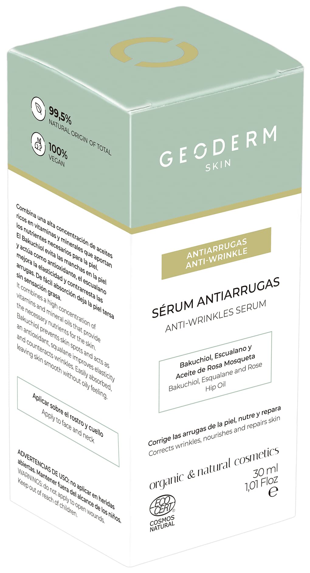 GEODERM SKIN Natural Anti-Wrinkle Serum - Corrects Wrinkles, Nourishes & Repairs With Bakuchiol, Ephenol & Husky Rose - For All Skin Types - 30ml