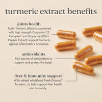 Fushi Turmeric C3 & BioPerine Extract High Strength, 60 Caps | 500 mg High Strength | Fresh-Ground | Min 95% Curcuminoids |Wholefood | Ethical & Vegan Society Approved | Manufactured in the UK