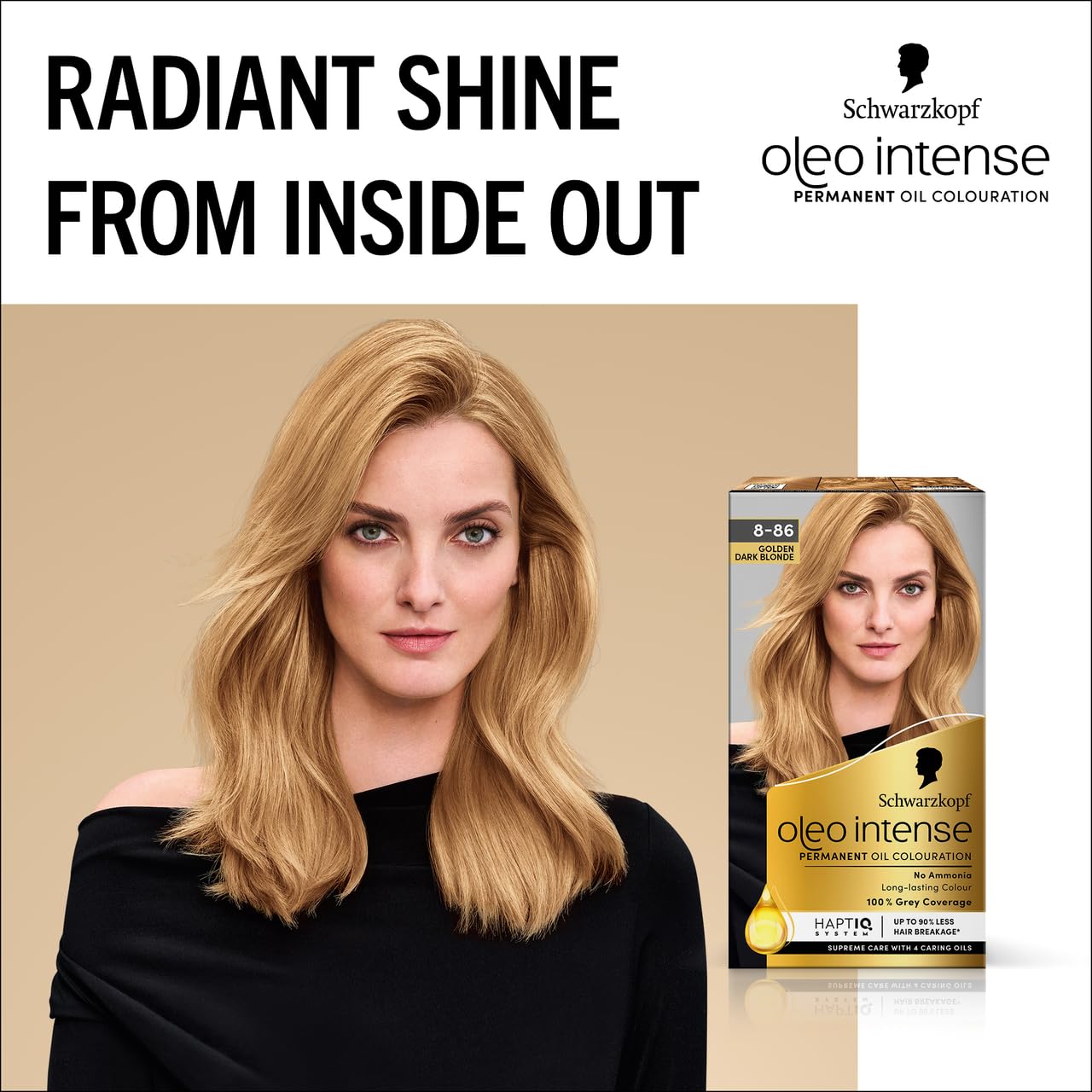 Schwarzkopf Oleo Intense Permanent Oil Colour 8-86 Golden Dark Blonde Hair Dye, 100% Grey Coverage, Conditioner with HaptIQ System, Long-Lasting Colour, Ammonia Free Hair Dye