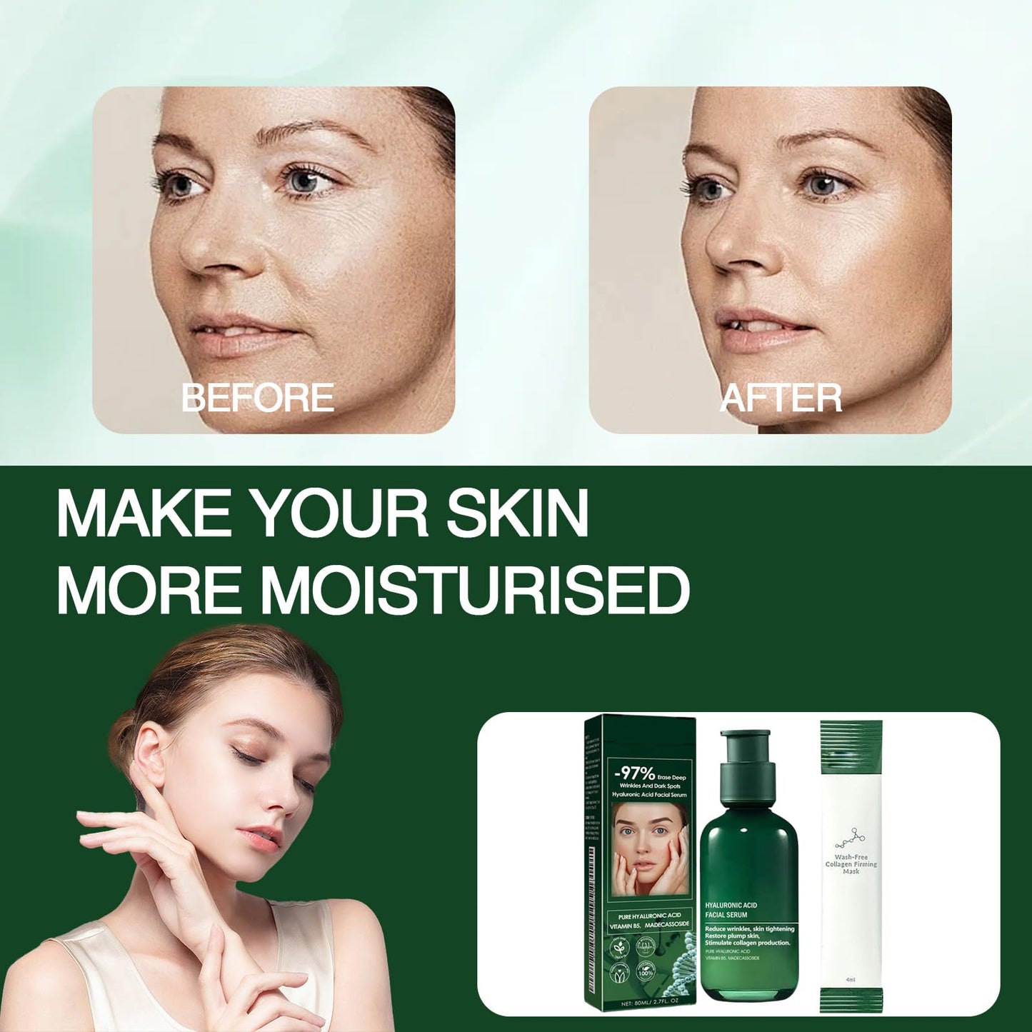 Xumann Skin Firming Rejuvenating Serum, Refreshing and Non Sticky with 1PCS Fine Lines Reducing Mask
