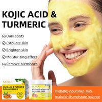 L0famy 50Pcs Turmeric Kojic Acid Pads, Exfoliating Face Cleansing Cotton Pads, Kojic Acid and Turmeric Pads, for Face, Body, Acne, Dark Spots, Hyperpigmentation, Smooth Skin