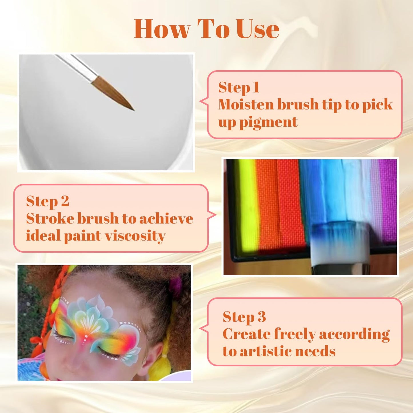 Rainbow Face Paint Kit, 6 Vibrant Colors, Water-Soluble Body & Face Makeup for Theatre, Carnival, Cosplay, Hypoallergenic Quick-Dry Formula, Easy to Wash Off, 50g