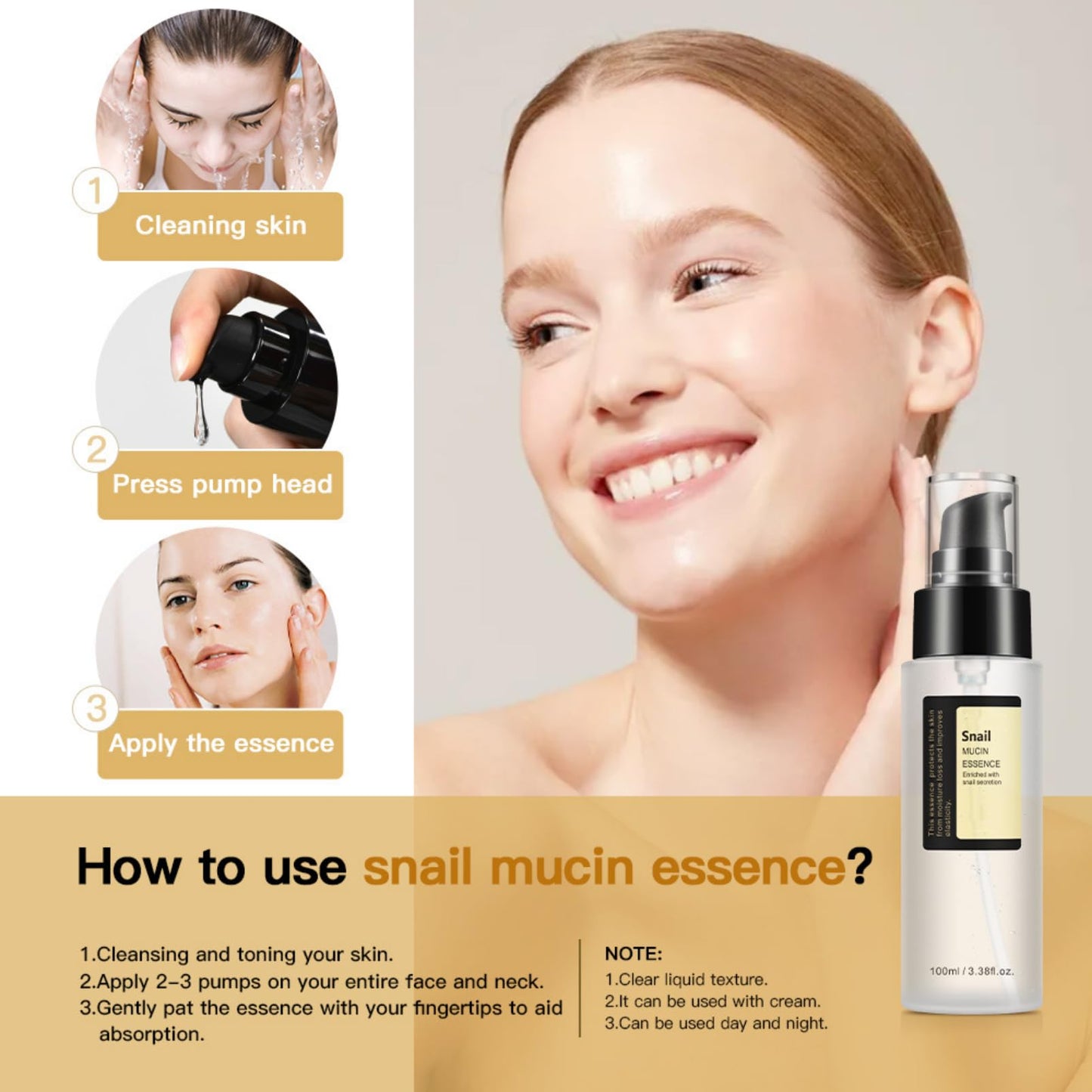 Tongyend Snail Repair Essence, Snail 96% Mucin Power Repairing Essence, Hyaluronic Acid Serum for Face, Hydrating Serum for Face with Snail Secretion Filtrate for Dull & Damaged Skin