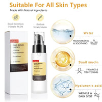ISBEAUSOLS Snail Mucin Essence-Face Serum for Women-Skin Care with Hyaluronic Acid,Niacinamide&Collagen-Anti-Dark Spots, Wrinkle, Aging Brightening Serum Face-Collagen Snail Essence 100ml