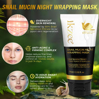 Midgpnes Snail Mucin Collagen Wrapping Peel Off Face Mask, Niacinamide Night Treatment, Deeply Hydrates and Tightens Soothes Skin,Firms Skin Overnight,75ml with Brush