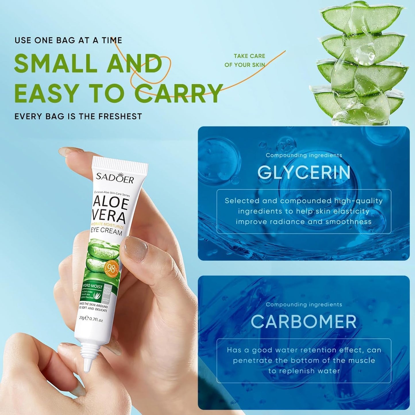 Aloe Vera Hydrating Eye Cream - 98% Natural Moisturizer for Brightening, Under Eye Tightening & Dark Circle Care | Vegan, Sensitive Skin-Friendly