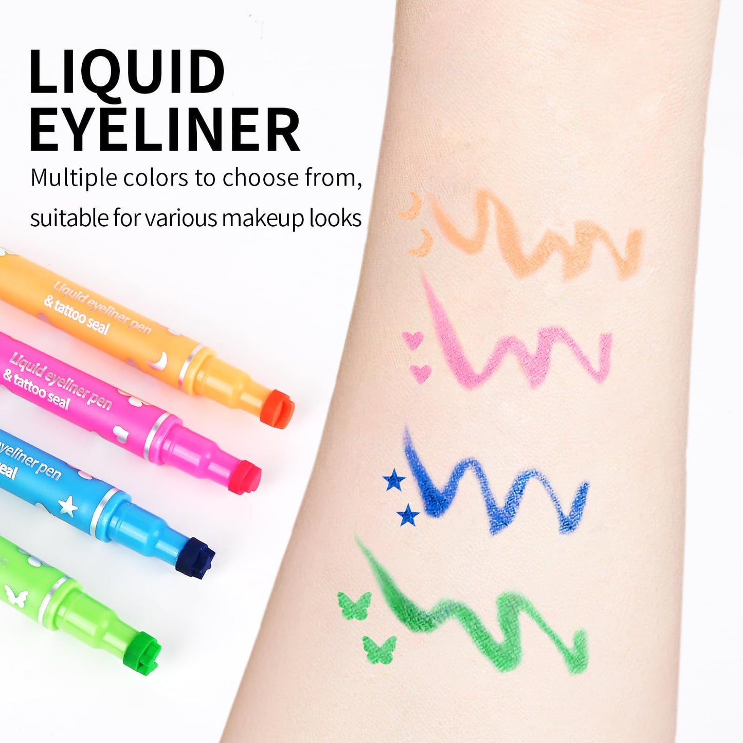 KYDA 4 Color Eyeliner Stamp Liquid Eyeliner, Waterproof & Smudge-proof Colorful Eyeliner pen,Fluorescent Rainbow Eye Liners for Women