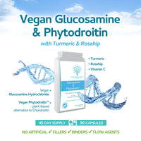 Vegan Glucosamine Phytodroitin Complex 90 Capsules - with Plant Based Chondroitin, Turmeric, Rosehip and Vitamin C to Support Cartilage and Bones - UK Made