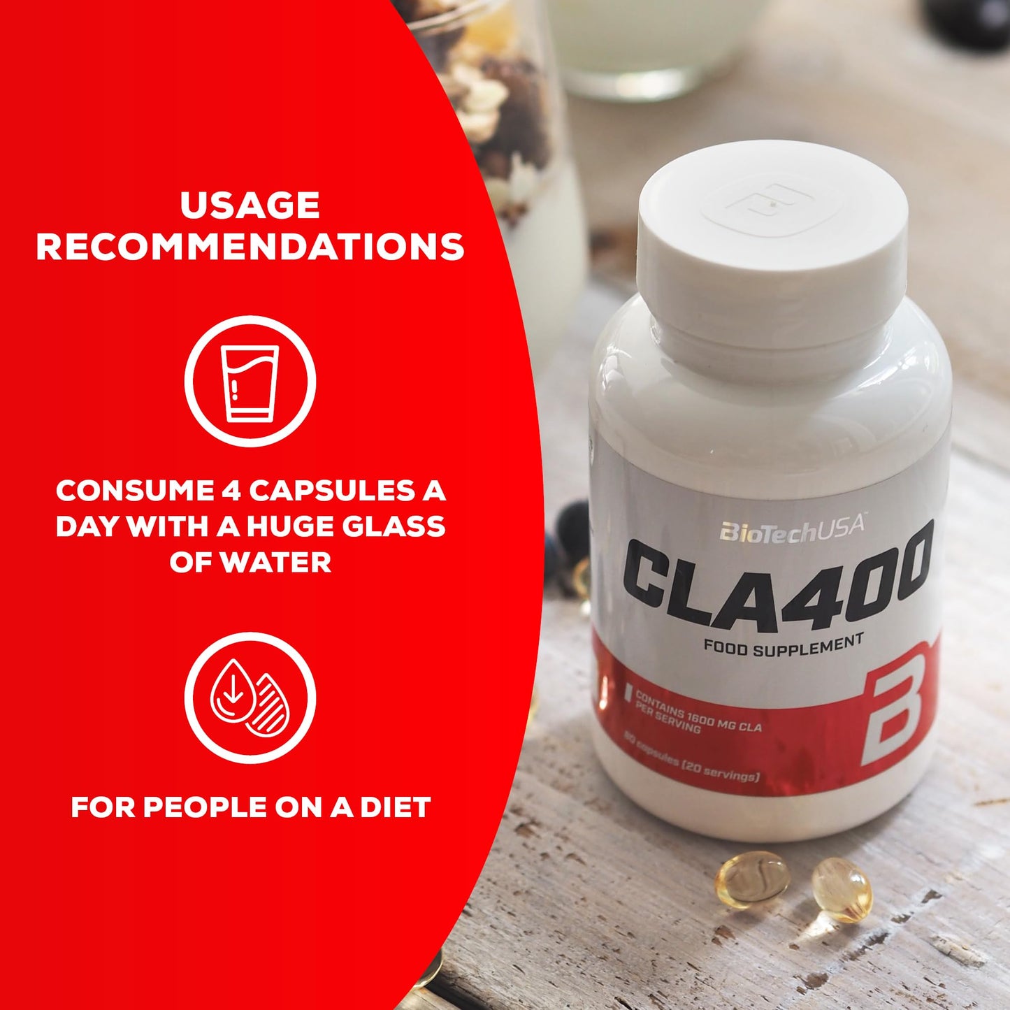BioTechUSA CLA 400, Conjugated linoleic Acid containing Food Supplement softgel Capsules, 80 softgel Capsules