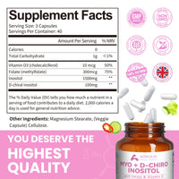 Inositol Supplement for Women with Ratio Myo-Inositol 1500mg & D-Chiro Inositol 37.5mg per Serving - Ideal 40:1 Ratio, Vitamin B8 Inositol Capsules with Folate&VIT D3 for Hormones & Ovarian, 120 Caps