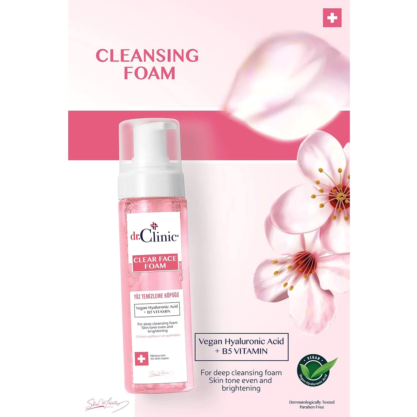 Dr. Clinic cleansing foam skin brightening with vegan hyaluronic acid