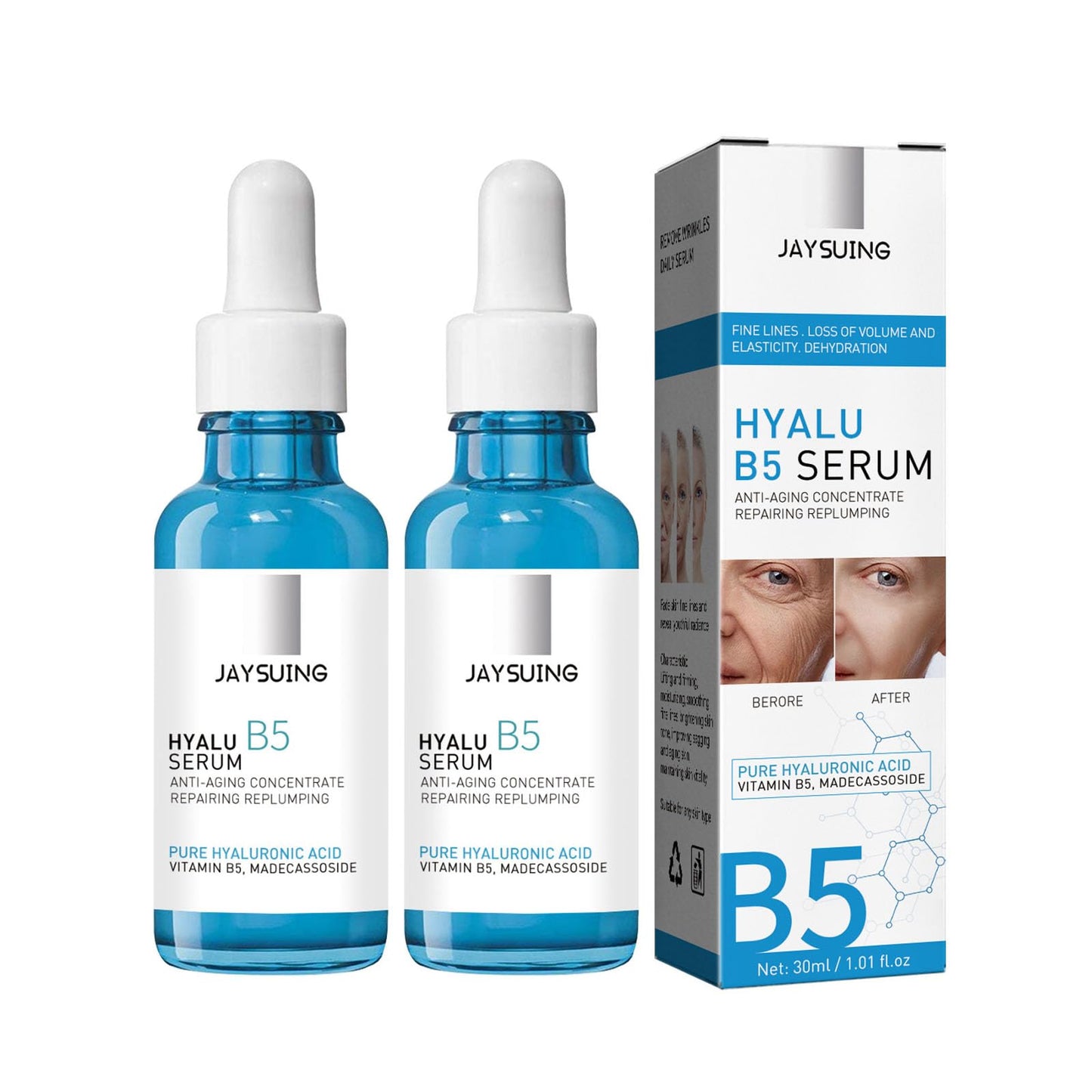 Grospe 2 Pcs Hyalu B5 Serum Hyaluronic Acid Serum for Face with Vitamin B5 Skin Firming Reduces Fine Lines Hydrating Anti-Wrinkle Serum