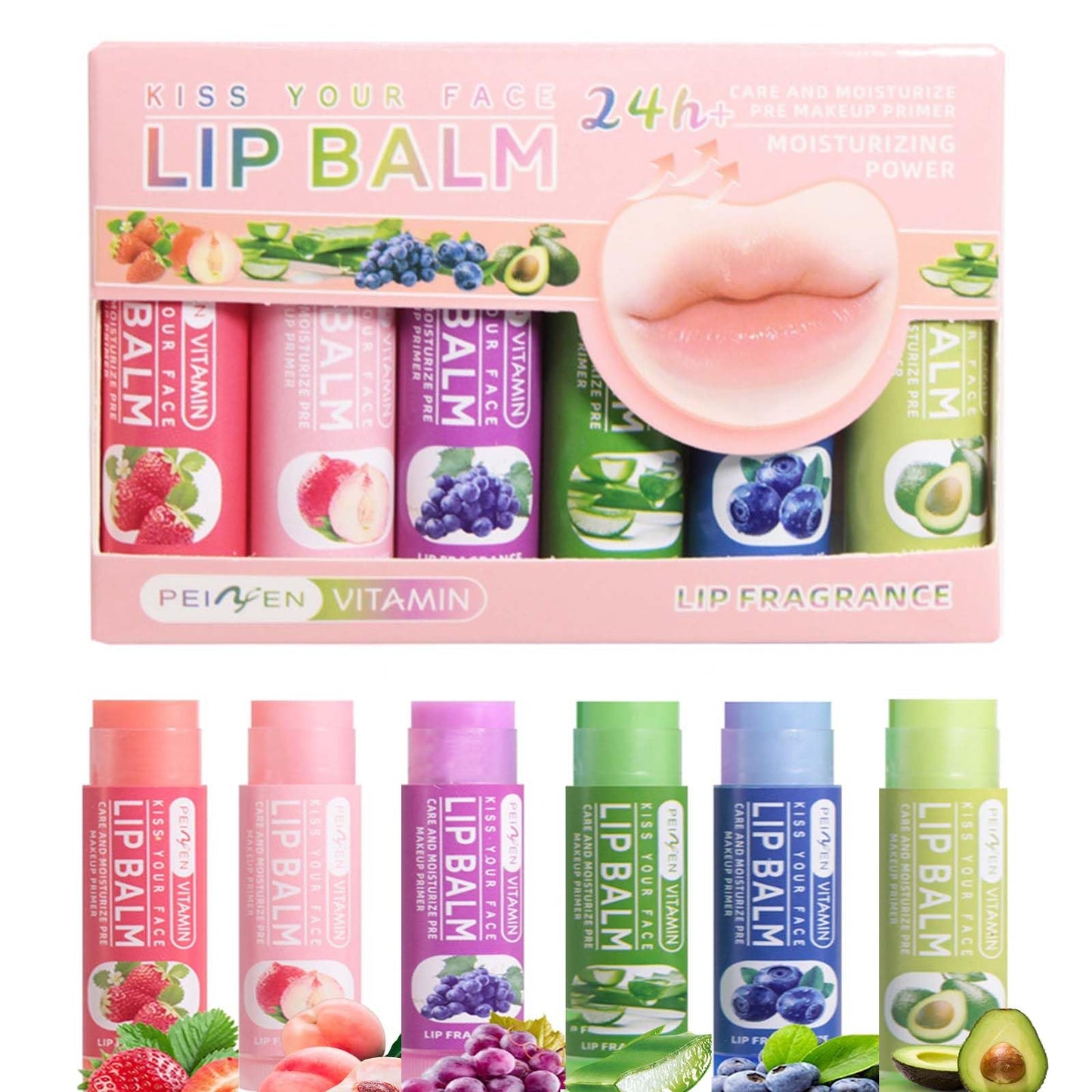 NLFOX 6pcs Lip Balm Set - Fruit Lip Balm Multipack - Moisturizing Soft Lips Feelings Six Assorted Flavors - Lip Balm Kit for Day&Night Lip Care - Natural Lip Balm for Dry Cracked Lips
