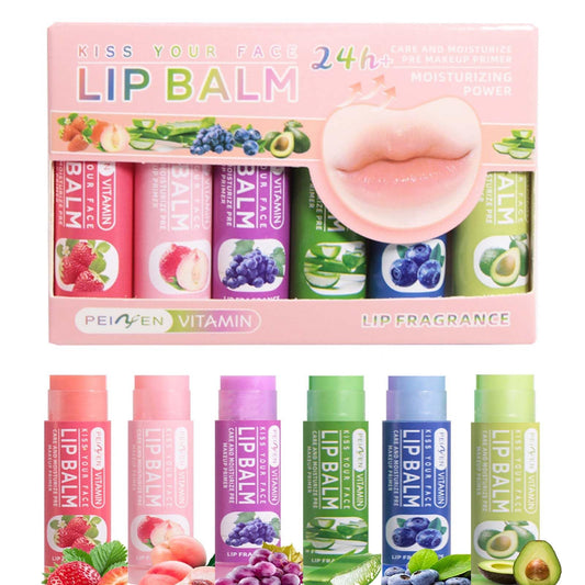 NLFOX 6pcs Lip Balm Set - Fruit Lip Balm Multipack - Moisturizing Soft Lips Feelings Six Assorted Flavors - Lip Balm Kit for Day&Night Lip Care - Natural Lip Balm for Dry Cracked Lips