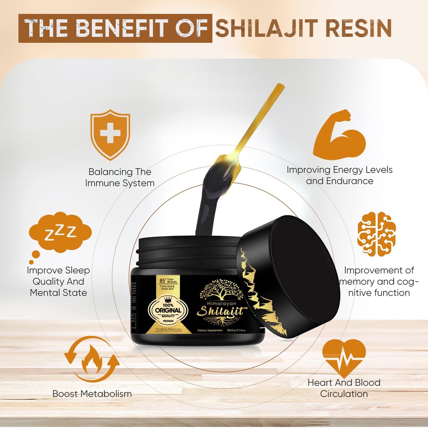 Birsppy Shilajit Resin, Pure Shilajit Organic Supplement with 85+ Trace Minerals & Fulvic Acid, Provide Immune System Support & Vitality Booster for Women & Men