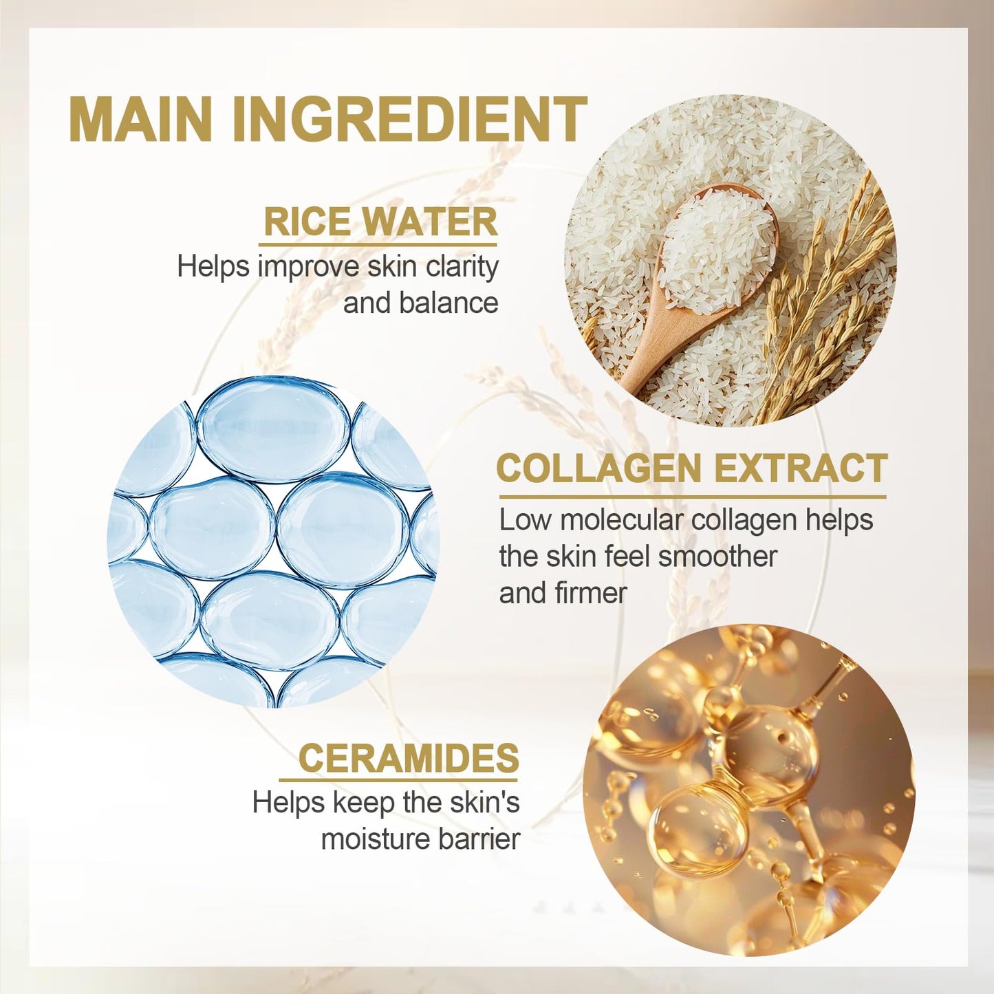 Trendyfave 4Pcs Rice Sheet Mask, Collagen Face Mask, Overnight Mask for Face Glow with Collagen Extract & Ceramide, Korean Skincare for Brightening, Hydrating & Anti-Aging, Moisturising Skin Barrier Repair
