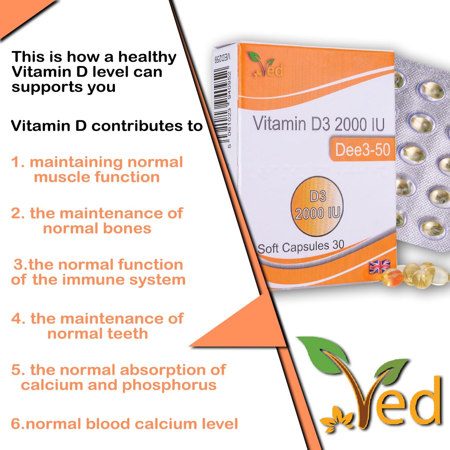 VED VITAMIN D3 2000 IU SOFTGEL CAPSULE | 30 Days supply