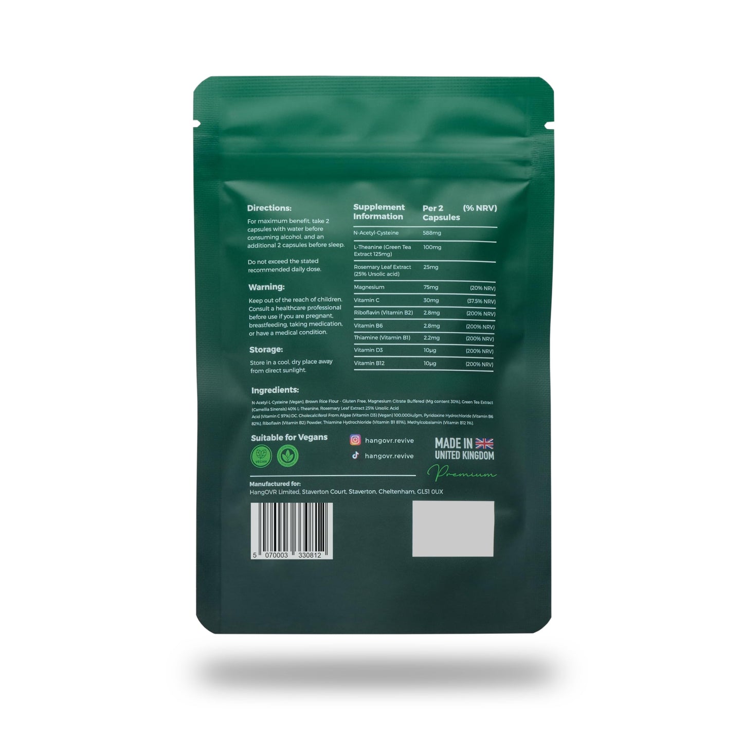 Hangovr Liver Detox Supplement, Formulated with NAC & Electrolytes Vitamins B1, B6, B12, Vitamin C, D3 & Magnesium, Food Supplement, 40 Vegan Capsules