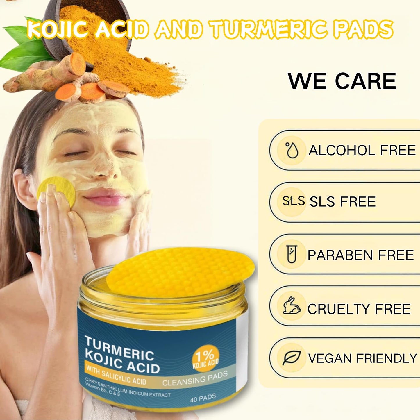 IZBEAUVO Turmeric Kojic Acid Cleansing Pads 40 - Turmeric Pads for Face Dark Spots, Face Exfoliator Pads, Dark Spot Remover for face, Turmeric Pads with Tweezers, Helps Balance Skin Oil And Water