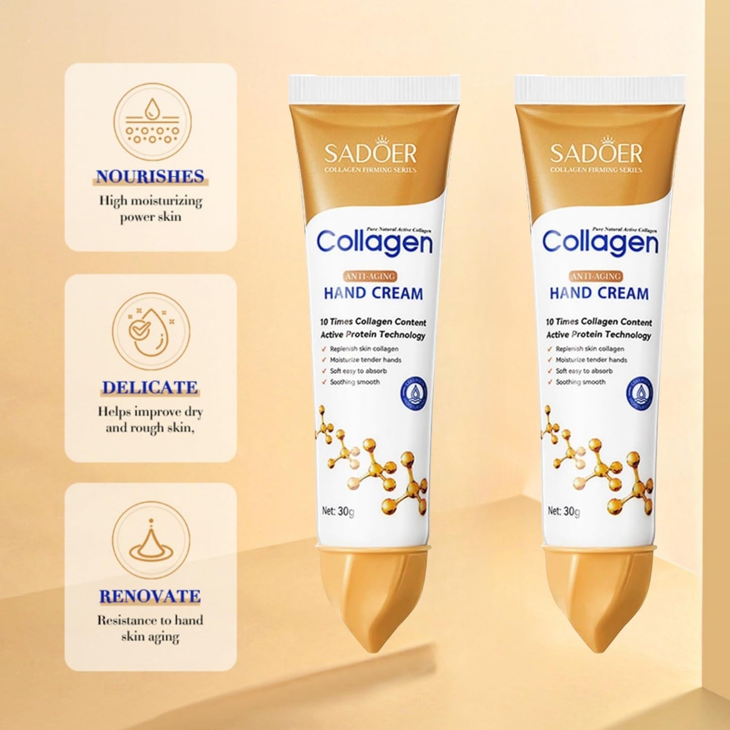 GUOUURR 2PCS Anti-Aging Hand Cream Duo with Collagen - Intensive Cracked Hands Repair Cream for Women, Deep Hydration & Rejuvenating Skincare Duo Set