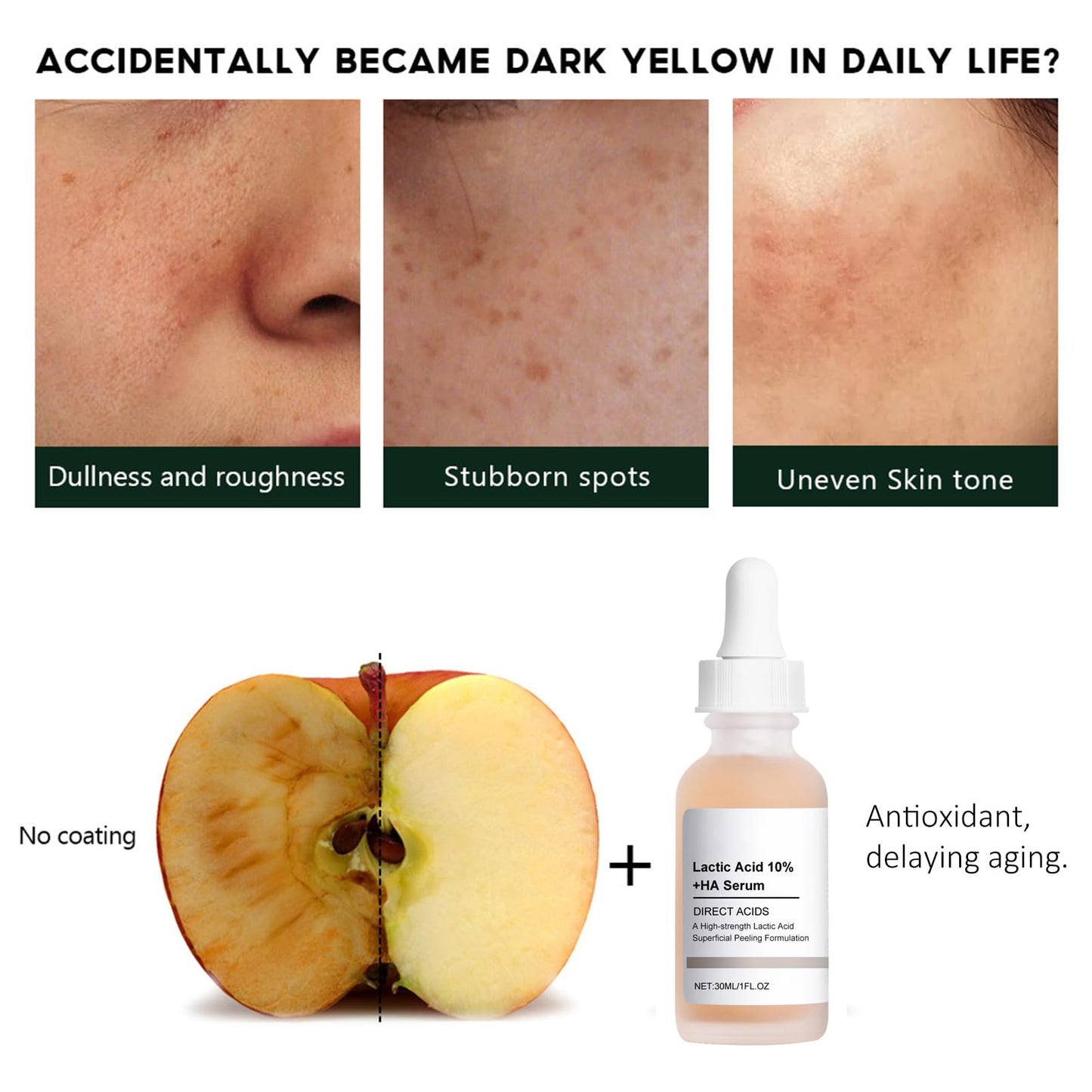MrCuvaryas 10% Lactic Acid Serum With Hyaluronic Acid Serum For Face, 3 In 1 Combine Vitamin C Serum For Face, Face Serum For Shrink Pores, Hydrated, Even Skin Tone, Antioxidation, Oil Control