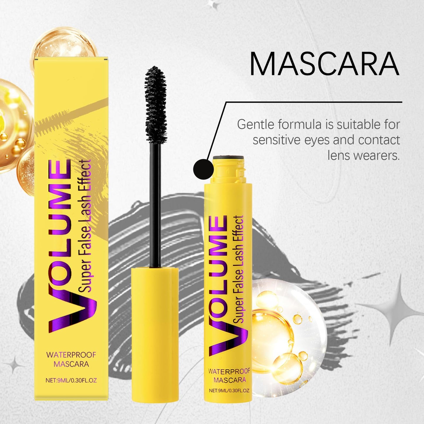 Generic Waterproof Mascara with Bubble Fiber Technology, Smudge-Proof and Clump-Free Formula for Defined Lashes, Buildable Volume and Length for All-Day Wear (2PCS)