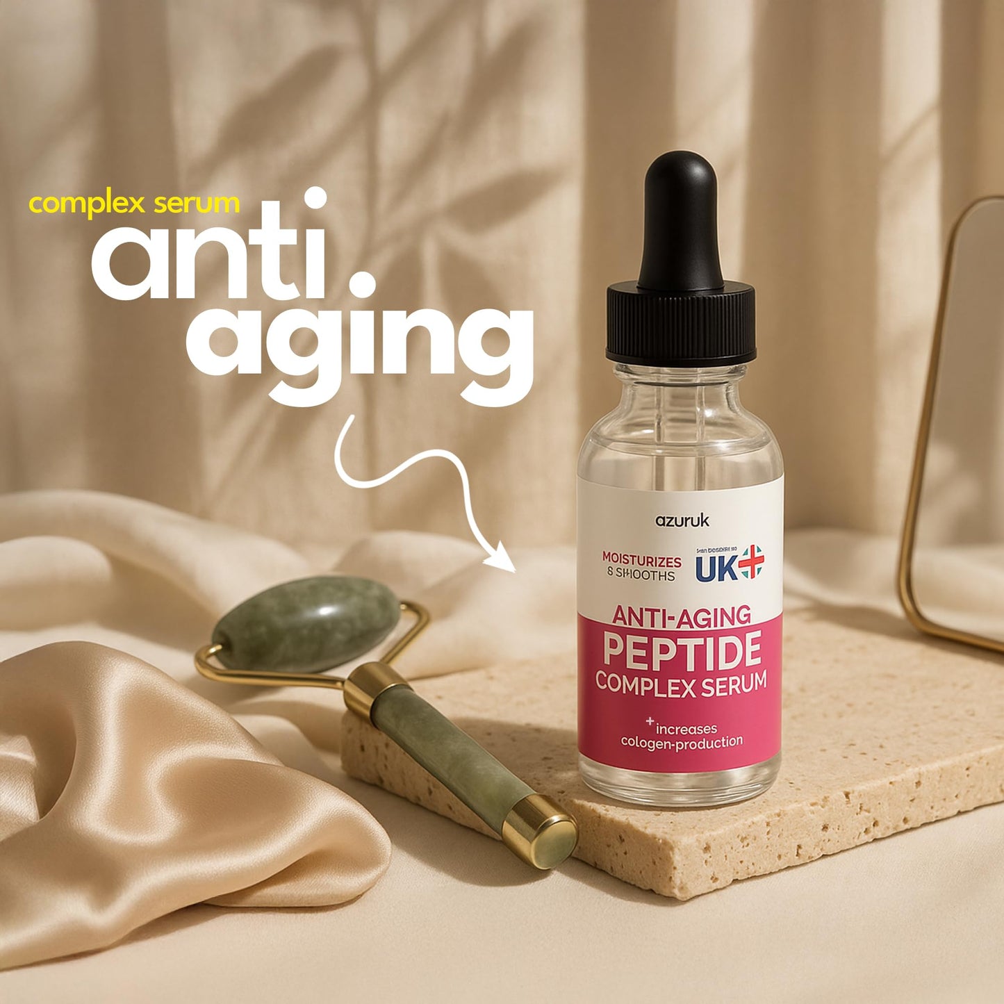 AzurUK Peptide Serum - Complex Peptide Face Serum, Improves Skin Elasticity + Collagen Booster - Anti-Aging Skin Serum - Moisturizes & Smoothens (30ml)