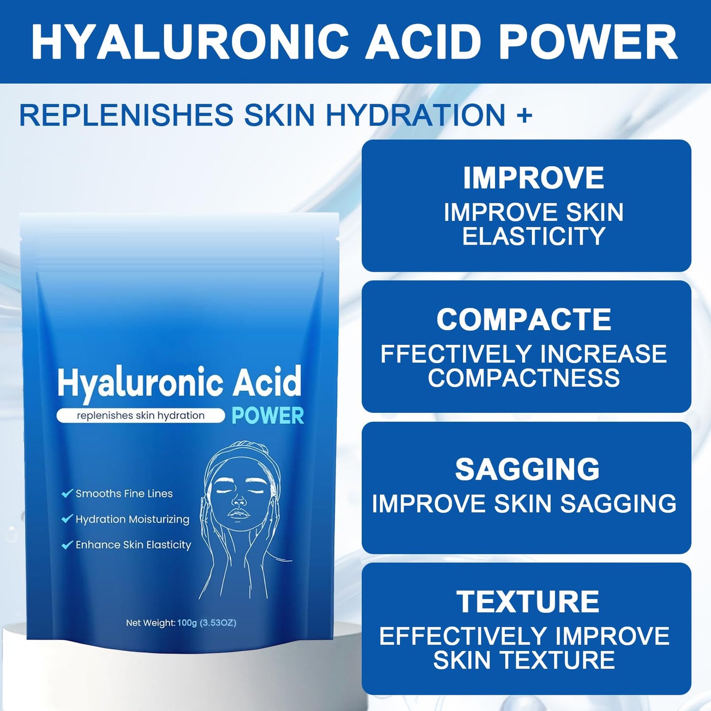 Guegine Hyaluronic Acid Powder for Face, Hyaluronic Acid Powder Organic, Low Molecular Weight, Water-Soluble Moisturizing Ingredients, Deep Hydration, Moisturizing the Skin