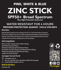 Zinc Sun Stick (Pink, White, Blue) 3-Pack Sunblock Sticks for Face SPF 50 Mineral Sunscreen - Sun Zapper Australian Natural Sunscreen