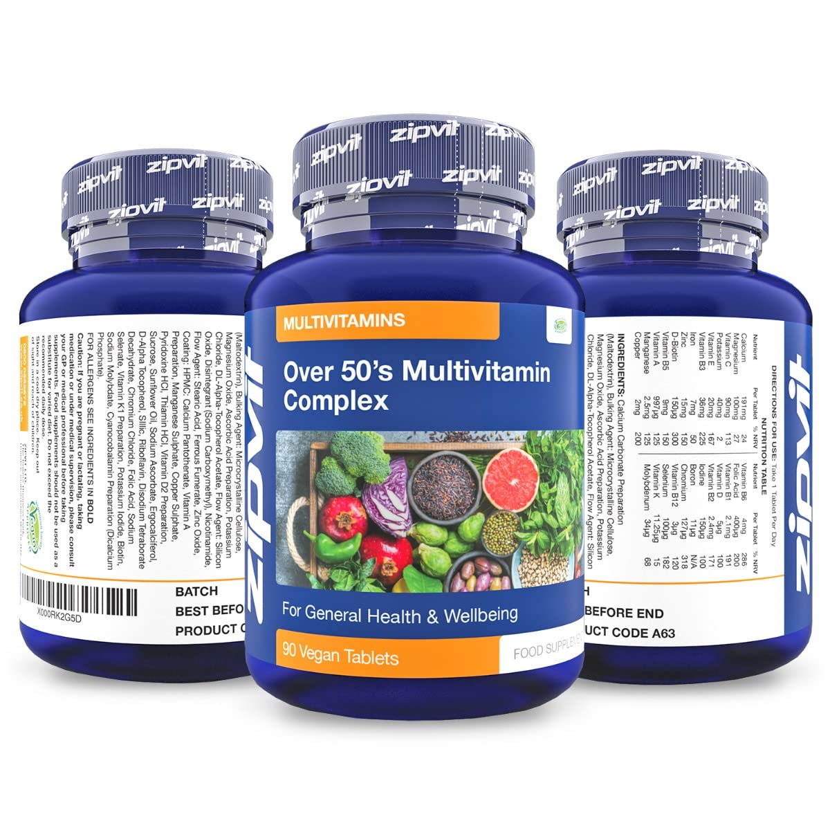 Multivitamin Advanced 50 Plus Active Formula for Women & Men - 90 Vegan Tablets. Supports Bone Health and Your Immune System. UK Supplier. 3 Months Supply