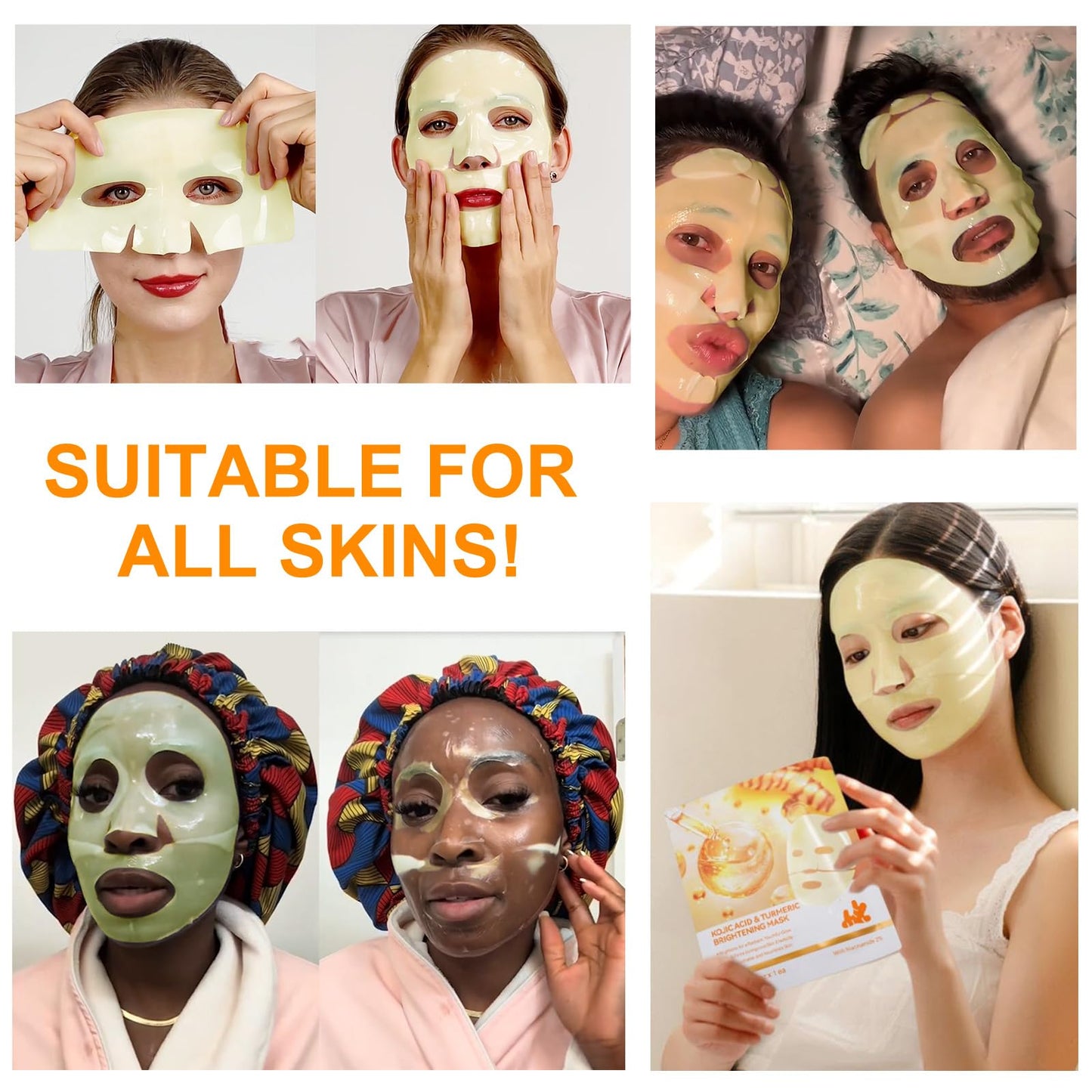 Kojic Acid Turmeric Collagen Mask, Overnight Face Mask for Glass Glow Skin-Elasticity, Soothing & Hydrating, Firming and Moisturizing, Anti Aging and Rejuvinating, Even Skin Tone, 4pcs