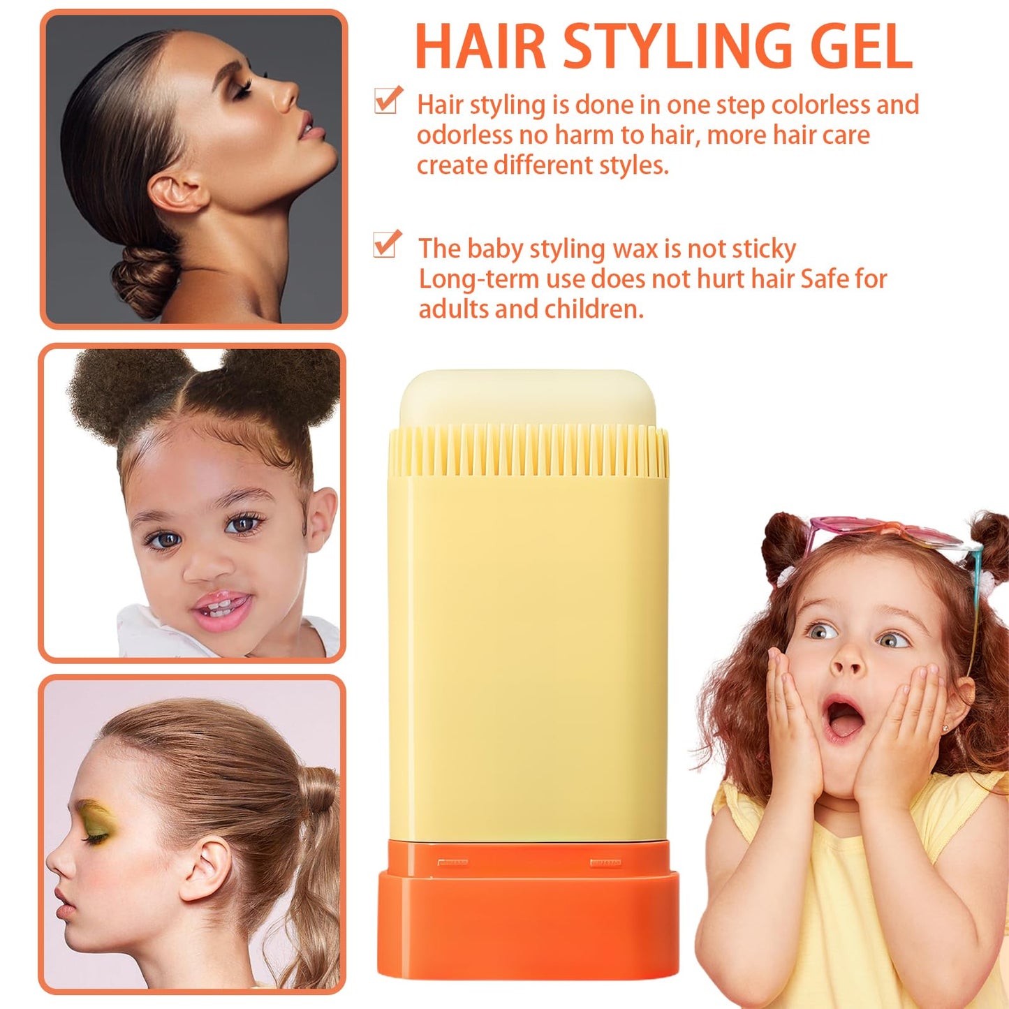 Hair Wax For Kids With Comb,Edge Control Anti-Frizz Non-greasy Hair Pomade Stick,Natural Ingredients,Hair Wax Stick with Hair Comb Set for Fly Away and Edge Frizz Hair