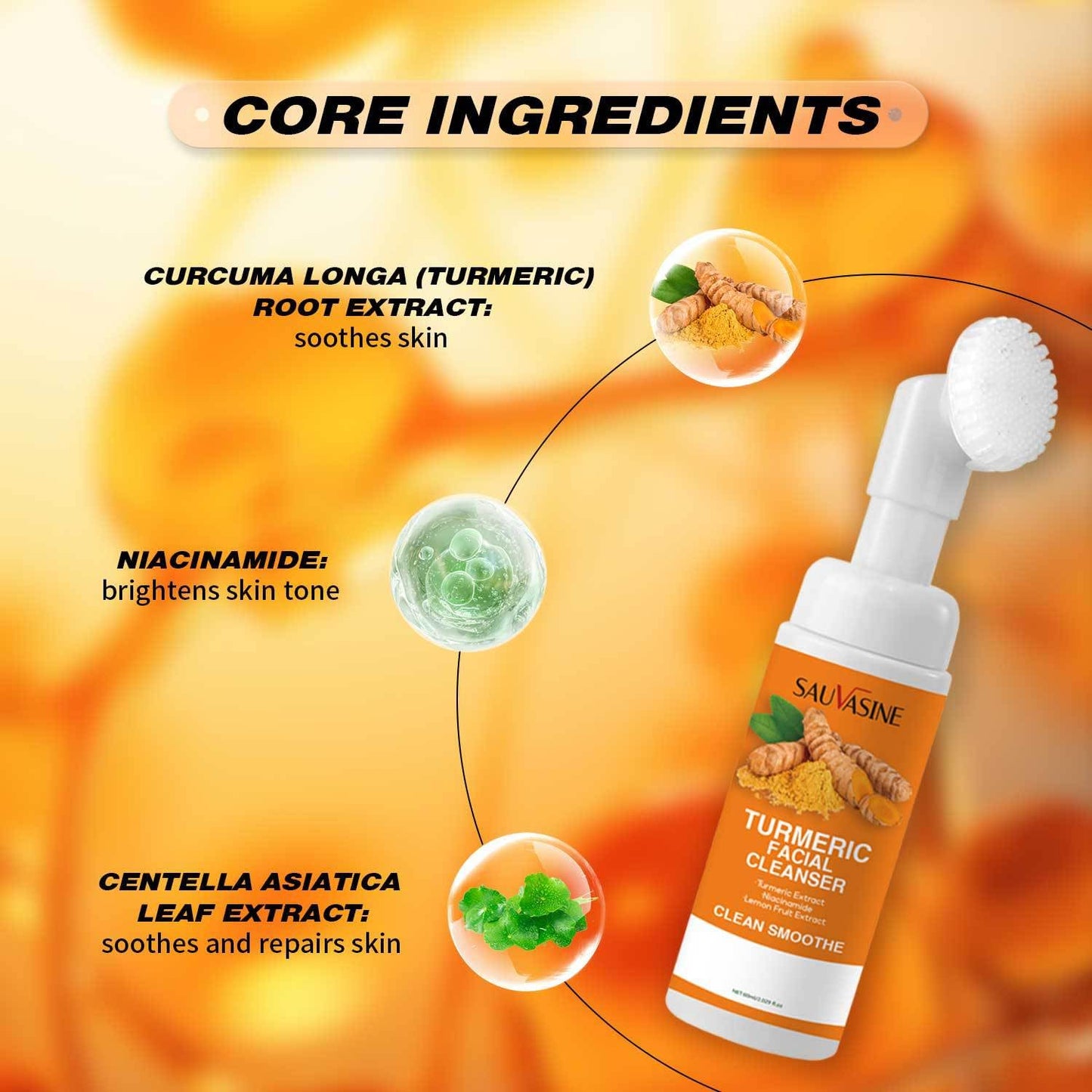 IZBEAUVO urmeric Face Wash, Turmeric Foaming Cleanser,Turmeric Facial Cleanser, Ultra-Gentle Clean And Clear Cleanser For Acne Prone Skin