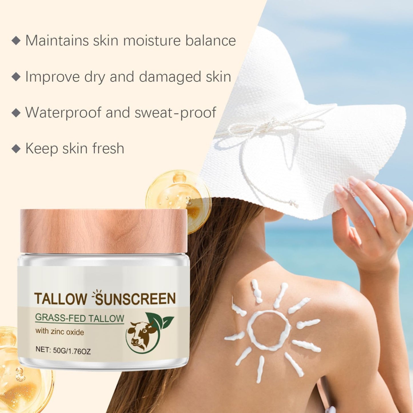 Cureluxe Nano Zinc Oxide Sunscreen Cream – Tallow Sunblock Factor 50 for Face & Body – Spf50 Beef Tallow & Zinc Sun Cream – Uva/Uvb Protection – Sunscreen Moisturizer for Outdoor & Travel & Beach