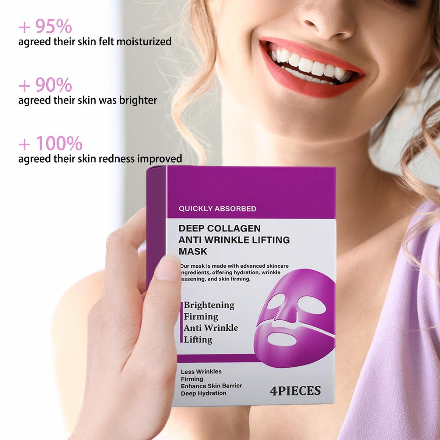 Neyeau 4 PCS Collagen Face Mask Overnight, Gentle and Non-Irritating, Brightens Skin Tone, Deeply Nourishes, Suitable for a Variety of Skin Types