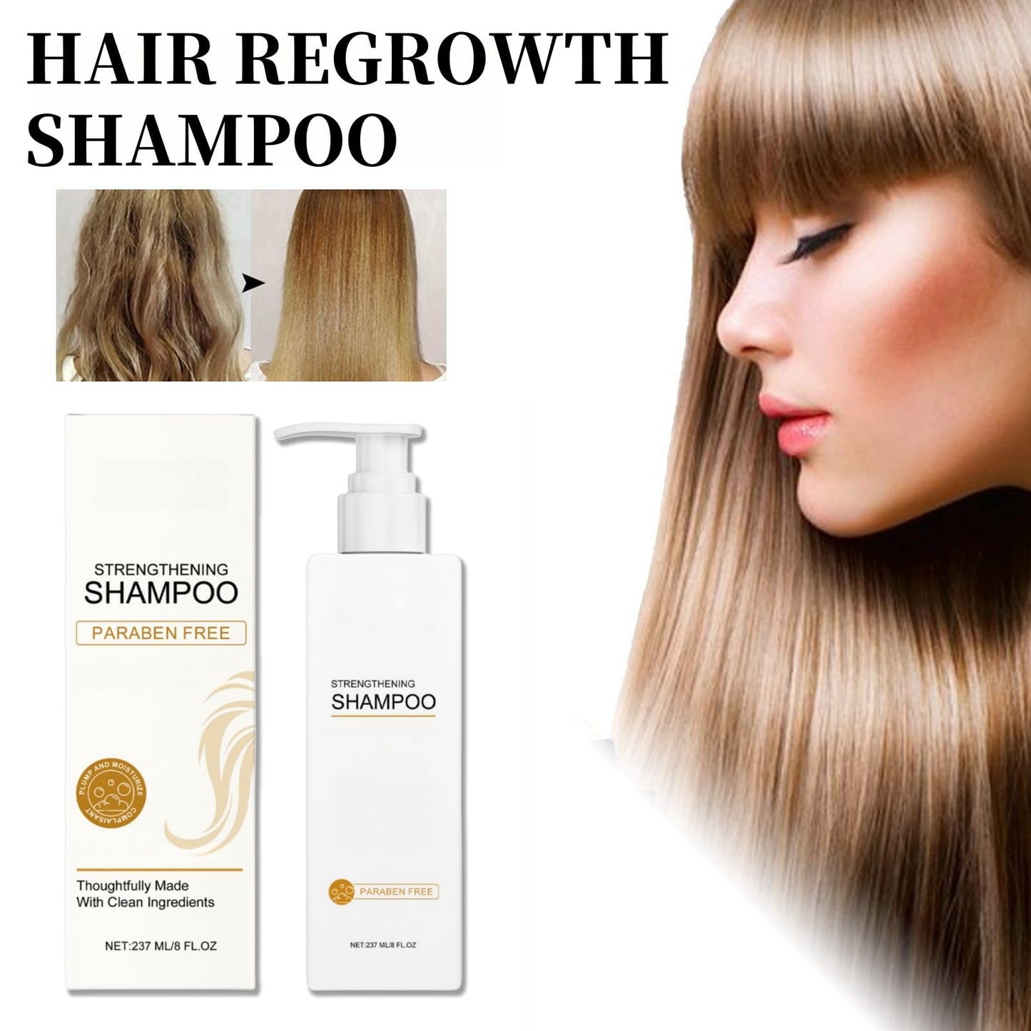 OuXing 237ml Gentle Hair Growing Shampoo,Hair Regrowth Shampoo,Root Activator Sham-poo,Mild Formula Suitable,Ha-ir Loss Sham-poo,Support Ha-ir Health and Reduce Ha-ir Fall,Sham-poo for Ha-ir Loss Women