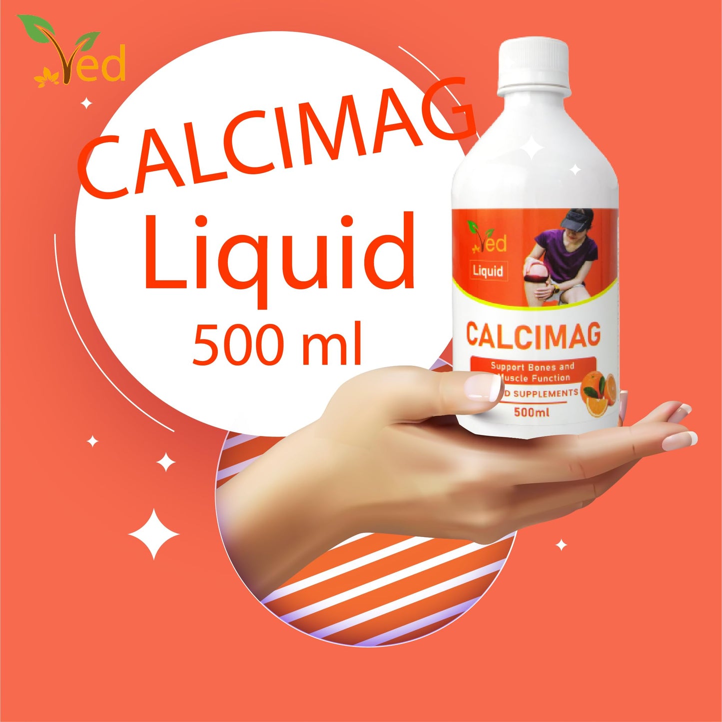 Ved Calcium, Magnesium, Vitamin D3 and Zinc Vegan Liquid Supplement, Supports Bones, Teeth and Muscle Function. 500 ml.