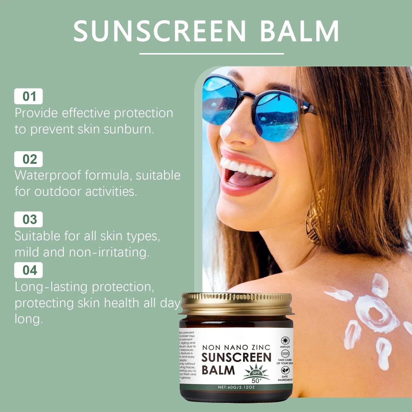 OunTechGlory SPF50 Sunscreen Balm - Natural Tallow Sun Cream for Face & Body - UVA/UVB Protection - Lightweight Sun Balm for Outdoor & Beach - Moisturizing Sunblock