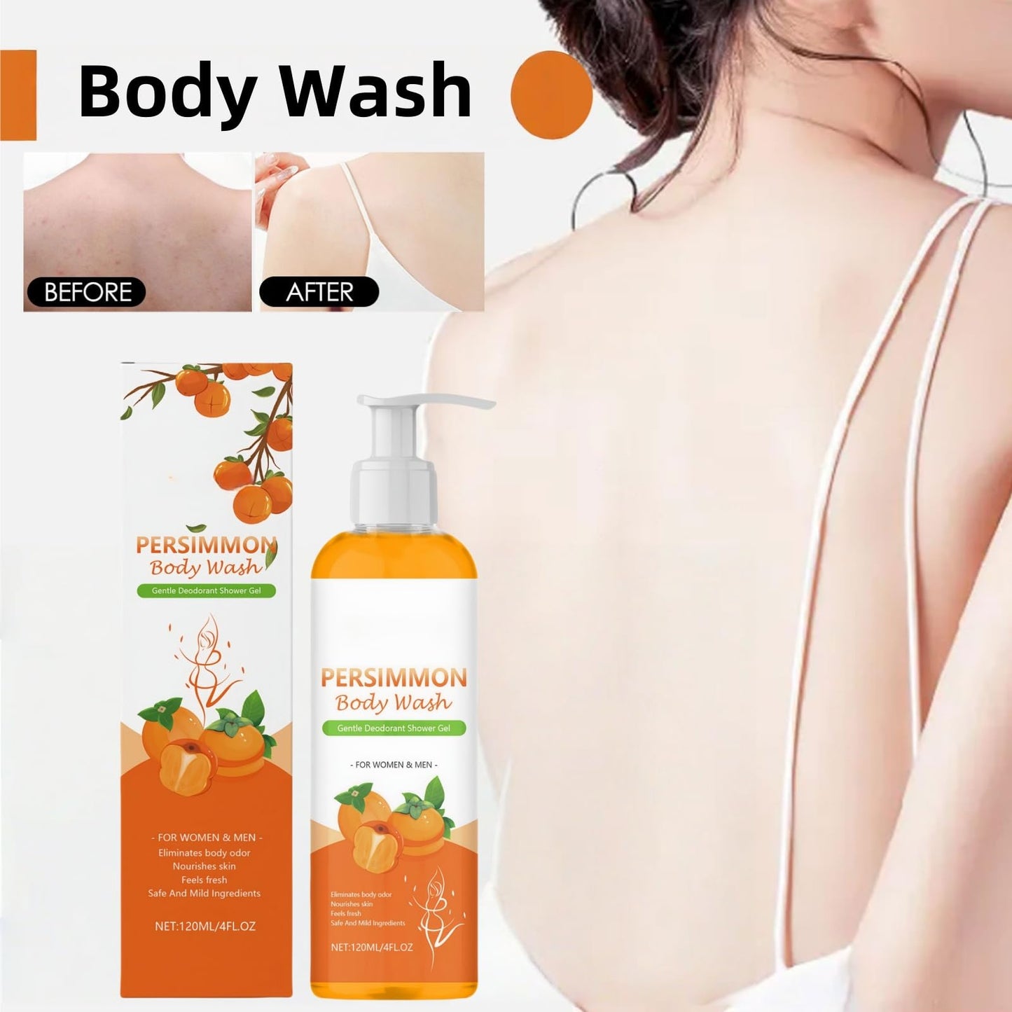 120ml Persimmon Body Wash for Old People Smell,Body&Face Persimmon Soap for Old People Smell,Anti Odor Persimmon Body Wash,Persi/mmon Body Wa/sh for Bo/dy Odor Removal,Shower Gel Men,Mens Bo/dy Wa/sh