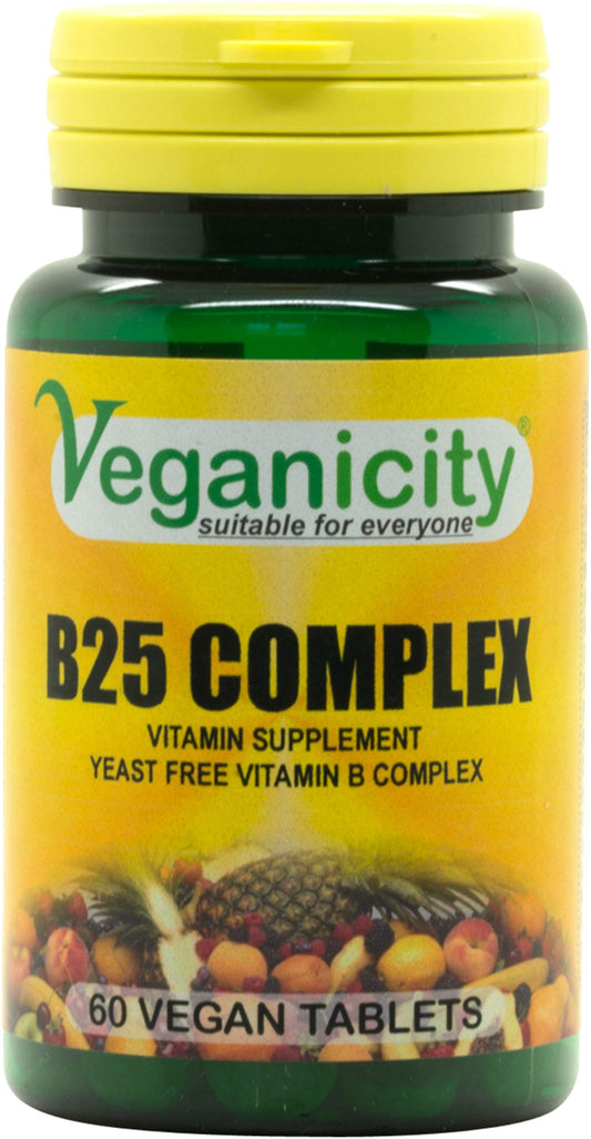 Veganicity B25 Complex : Vitamin B Supplement : 60 Tablets, in a Planet-Friendly 99% reccyled Pot