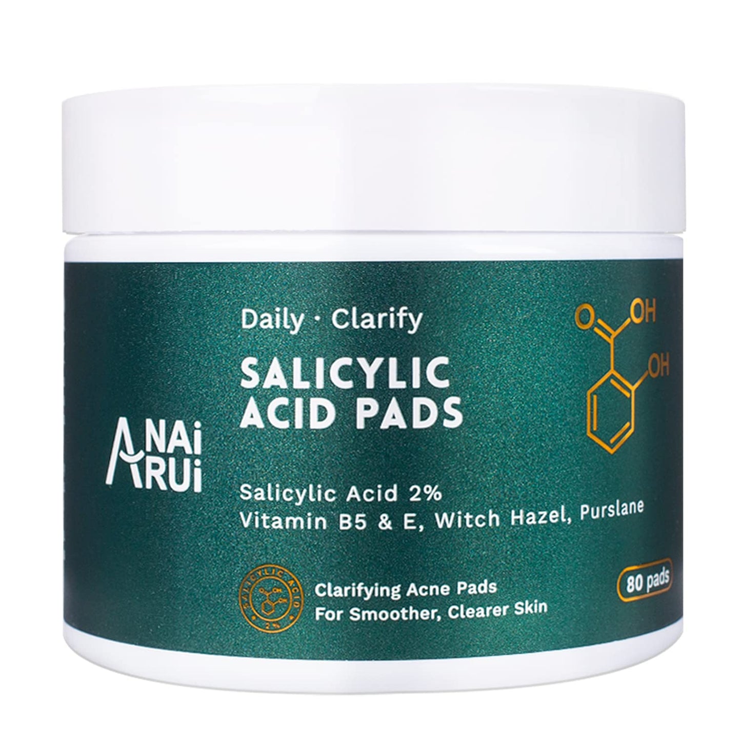 ANAiRUi Salicylic Acid Pads, Exfoliating Face Pads with Witch Hazel, Vitamins B5 & E, Resurfacing Facial Pads for Cleansing Breakouts & Blackheads, Acne & Blemishes, 80 Pads