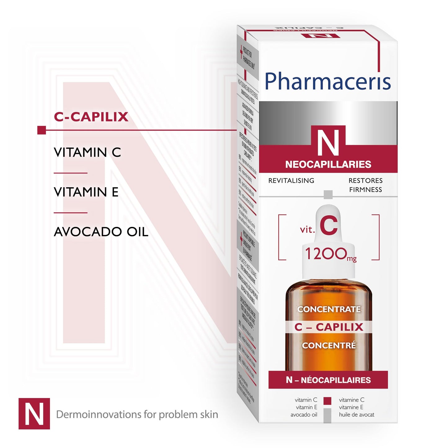 Pharmaceris N C-Capilix, Serum for Vascular Skin, Concentrate with Vitamin C 1200 mg, Prevents Skin Pigmentation, Vitamin E, Anti Aging - 30 ml