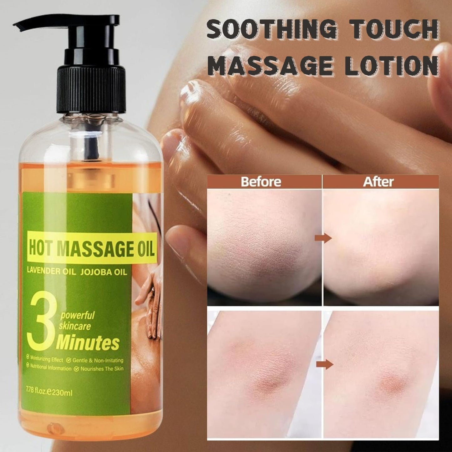 Massage Oil for Massage Therapy 230ml, Cellulite Massage Oil for Relaxing & Muscle Pain Relief - Lavender MassageOil for Skin with Caffeine Recovery, Cellulite Appearance Relaxation